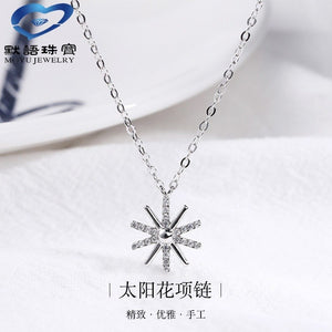 Zircon 925 Sterling Silver Sunflower Pendant Necklace Geometry Luxury and Romantic Style Fine Jewelry for Women M-N-001