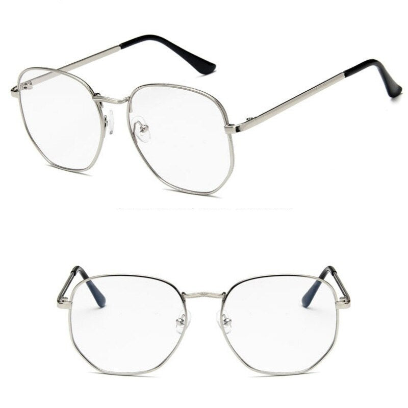 Hexagon Silver Clear Glasses Frame Men 2023 Retro Myopia Optical