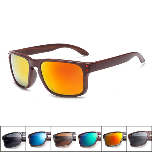 Sales Classical UV400 Mirror Rivet Wood Grain Plastic Sun Glasses For Men Women Travelling Fake Wood PC Sunglasses