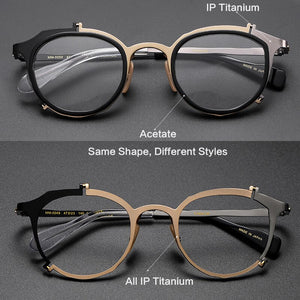 IP Titanium Retro Optical Eyeglasses Hand Made Men Myopia Prescription Glasses Frame Personality Women Ellipse Japan Eyewear