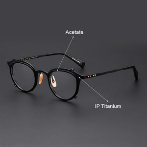 IP Titanium Retro Optical Eyeglasses Hand Made Men Myopia Prescription Glasses Frame Personality Women Ellipse Japan Eyewear