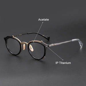 IP Titanium Retro Optical Eyeglasses Hand Made Men Myopia Prescription Glasses Frame Personality Women Ellipse Japan Eyewear