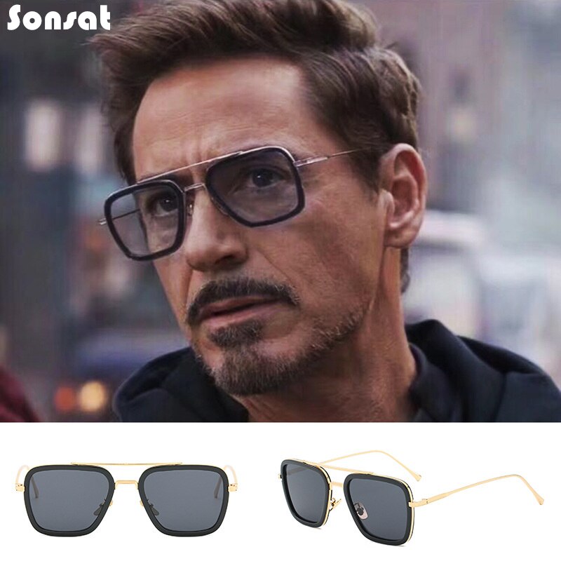 Fashion Iron Man Sunglasses Square Robert Downey TONY STARK Pilot Glasses  UV400