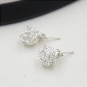 S925 Sterling Silver Fashion Ladies Hollow Bird Nest Stud Earrings Thai Silver Jewelry Anti Allergy Earing 10.50mm 2.40g