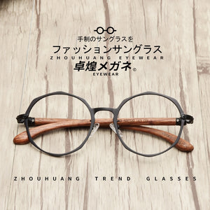 Japanese Brand Round Glasses Frame Man Women 100% Wood Myopia Computer Eyeglasses Frame 2022 Eyewear Prescription Glasses Metal