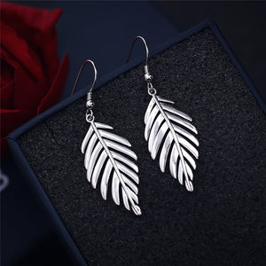 100% Real 925 Sterling Silver Leaf Drop Earrings Ethnic Trendy Dangle Earring Jewelry For Women Party Gifts Fine Jewelry