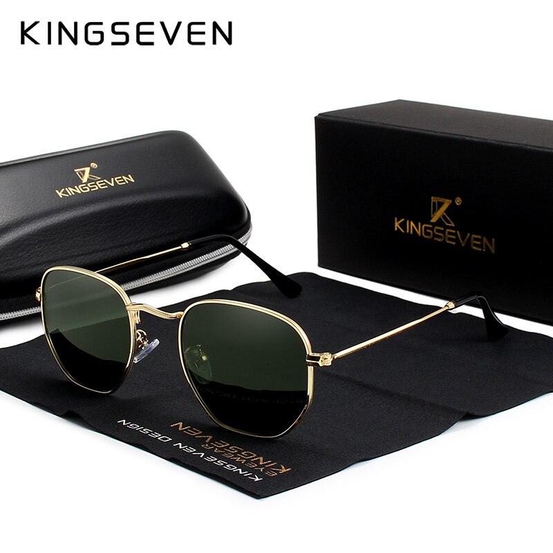 KINGSEVEN Hexagon retro Reflective Sunglasses Men Sun glasses Stainless Steel Eyewear Oculos Gafas De Sol Shades