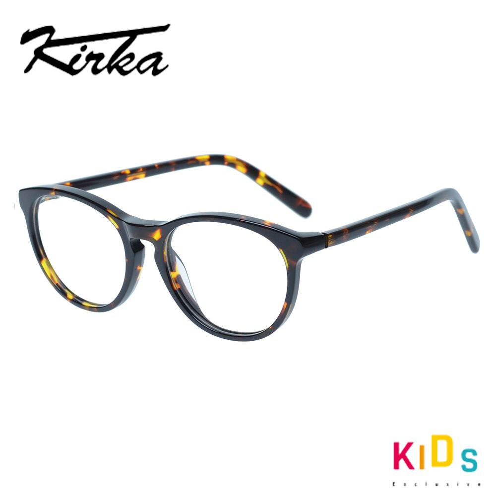 Kirka Kids Round Glasses Frame Retro Myopia Optical Spectacle Black Acetate Frame Transparent Lens Children Eyewear Frame