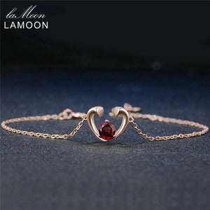 Braccialetti per le donne Pietra preziosa naturale 0,6 ct Granato rosso Cuore d'amore Gioielli in argento sterling 925 18KGP Braccialetti con ciondoli HI012 