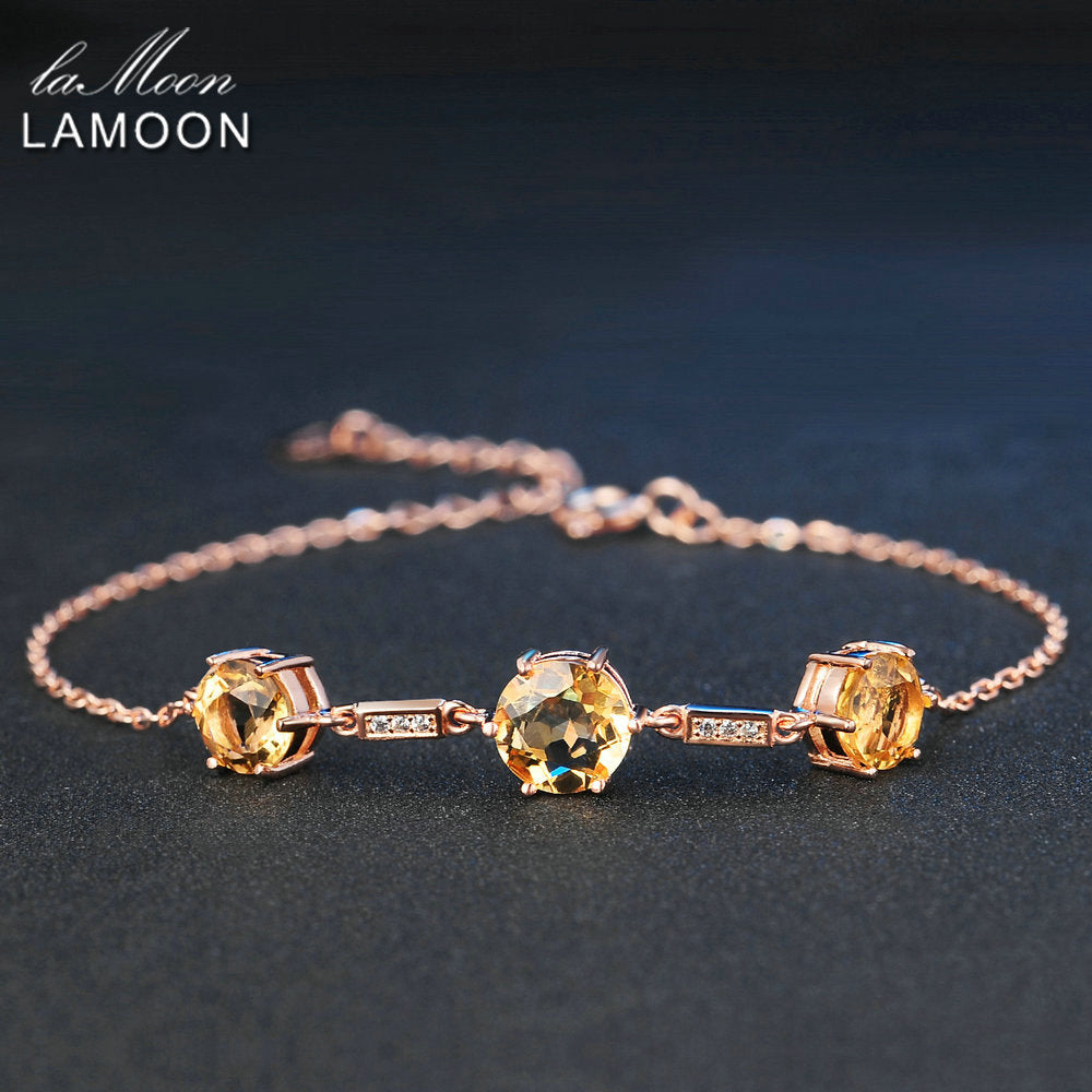 Luxury Prong Setting 9mm&8mm Citrine 925 Sterling Silver Jewelry S925 Charm Bracelet LMHI025