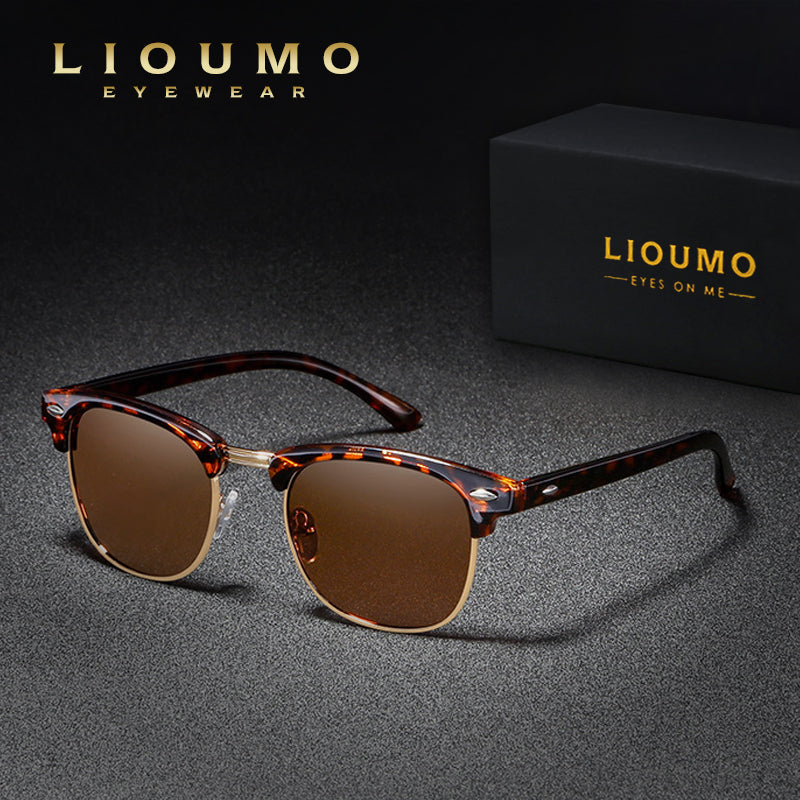 LIOUMO Retro Design Polarized Sunglasses Men Women Glasses Coating