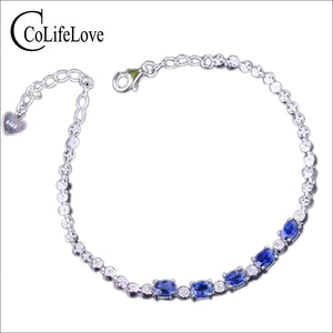 Luxurious natural Sri L sapphire bracelet 2 ct natural blue sapphire gemstone bracelet solid 925 sterling silver bracelet