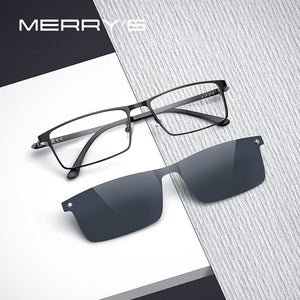 MERRYS DESIGN 2 In 1 Magnet Polarized Clip Glasses Frame Men Titanium Alloy Glasses Frame Square Eyeglasses S2304