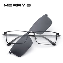 Load image into Gallery viewer, MERRYS DESIGN 2 In 1 Magnet Polarized Clip Glasses Frame Men Titanium Alloy Glasses Frame Square Eyeglasses S2304