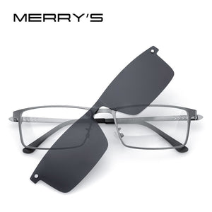 MERRYS DESIGN 2 In 1 Magnet Polarized Clip Glasses Frame Men Titanium Alloy Glasses Frame Square Eyeglasses S2304