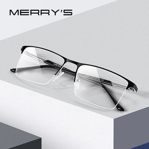 Men Business Fashion Eyeglass Frames Half Rimless Glasses Myopia Rx able