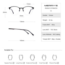 Load image into Gallery viewer, MERRYS DESIGN Unisex Trending Oval Glasses Frame Men/Women Myopia Prescription Half Optical Eyeglasses S2042