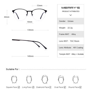 MERRYS DESIGN Unisex Trending Oval Glasses Frame Men/Women Myopia Prescription Half Optical Eyeglasses S2042