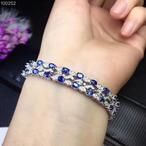 [MeiBaPJ]Real Natural Sapphire Gemstone Bracelet 925 Sterling Silver Red Stone Bangle for Women Fine Wedding Jewelry