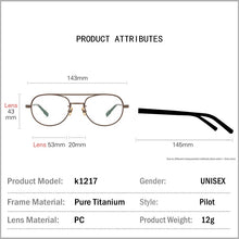 Load image into Gallery viewer, Men Pure Titanium Pilot Glasses Frame Women Retro  Brand Optical Myopia Prescription Eyeglasses Frames Ultralight Eyewear