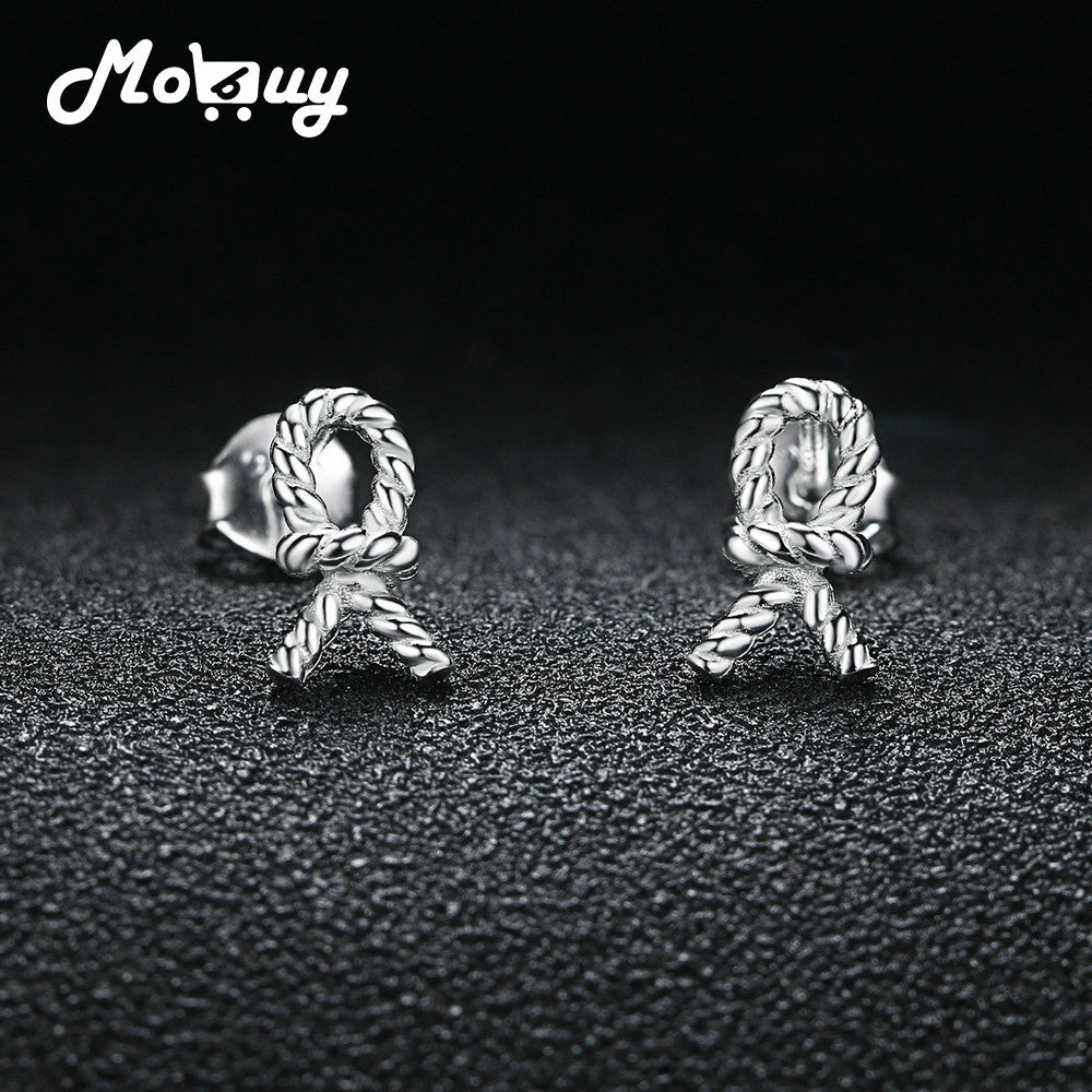 Creative Hemp Rope Little Fish 100% 925 Sterling Silver Bohemia Stud Earrings Fine Jewelry For Girls Party Gift MBEY279