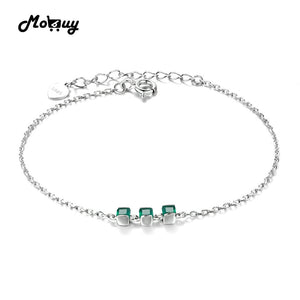 MBHI017 Casual Square Green Gemstone Chalcedony Bracelet & Bangles 925 Sterling Silver Jewelry White Gold Plated For Women