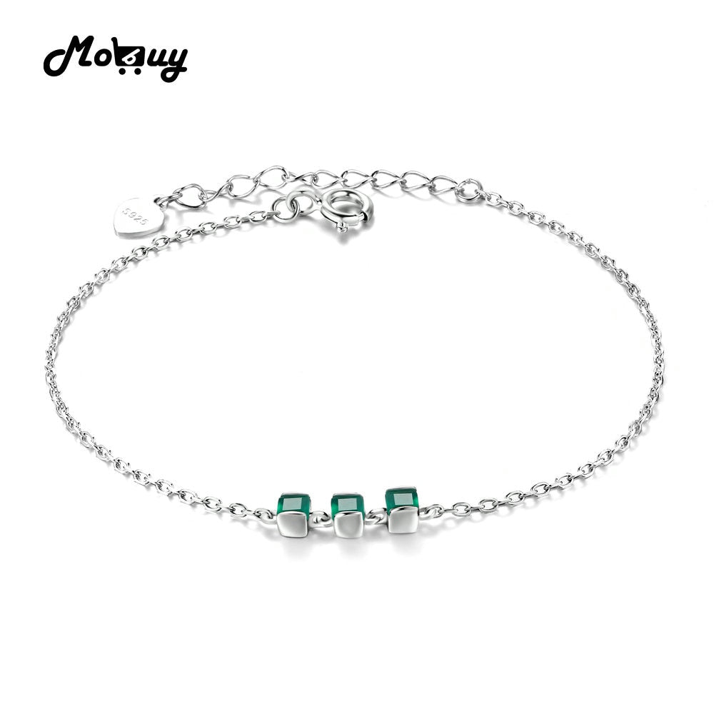 MBHI017 Bracciale e braccialetti con calcedonio verde quadrato casual con pietre preziose Gioielli in argento sterling 925 placcato oro bianco per le donne 