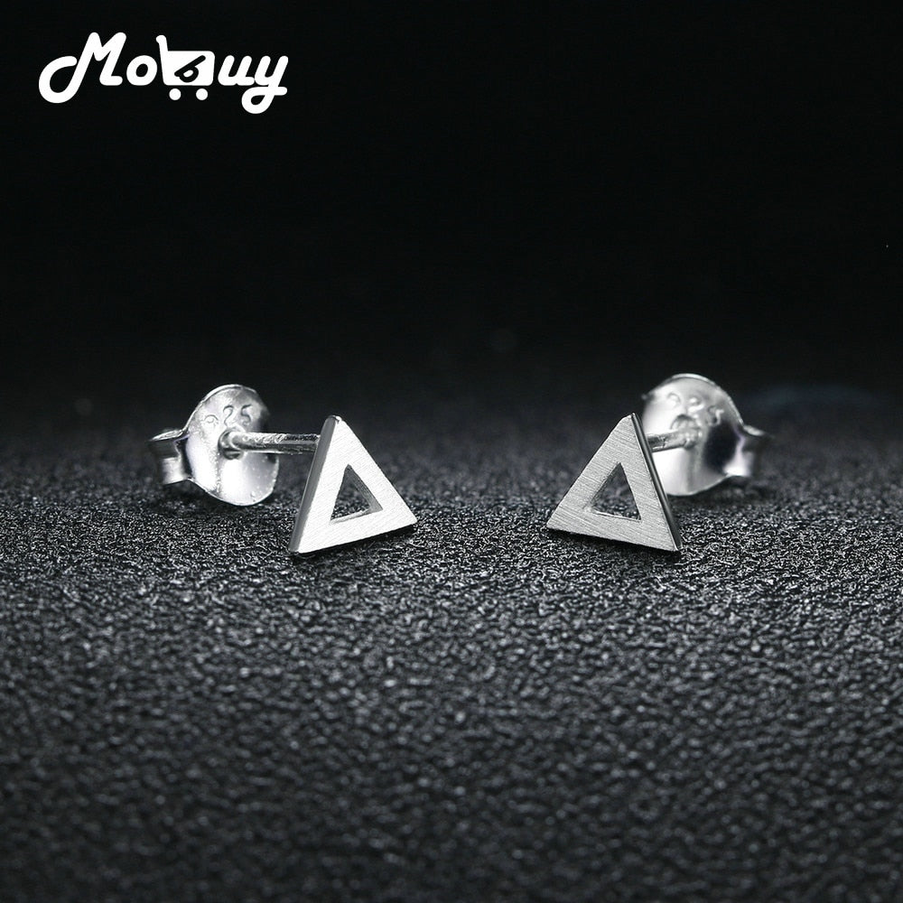 Trendy Wiredrawing 100% 925 Sterling Silver Hollow Triangle Shape Stud Earring Fine Jewelry For Women As Gift MBEY220