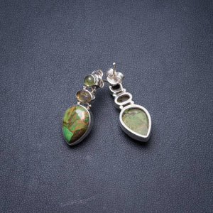 Natural Turquoise,Citrine and Peridot Handmade Unique 925 Sterling Silver Earrings 1 Y3851