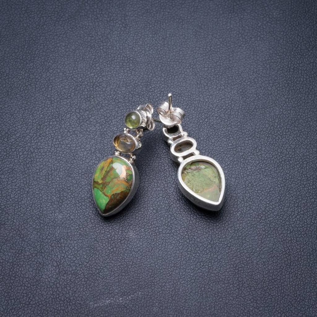 Natural Turquoise,Citrine and Peridot Handmade Unique 925 Sterling Silver Earrings 1 Y3851