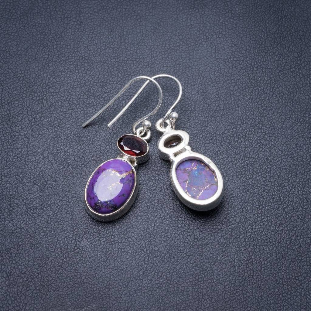 Natural Turquoise and Amethyst Handmade Unique 925 Sterling Silver Earrings 1.5 Y3845