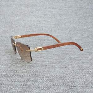 Natural Wood Sunglasses Men Black Buffalo Horn Rimless Eyeglasses Women Accessorie Metal Frame Oculos Square Gafas for Club