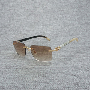 Natural Wood Sunglasses Men Black Buffalo Horn Rimless Eyeglasses Women Accessorie Metal Frame Oculos Square Gafas for Club