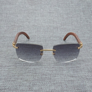 Natural Wood Sunglasses Men Black Buffalo Horn Rimless Eyeglasses Women Accessorie Metal Frame Oculos Square Gafas for Club