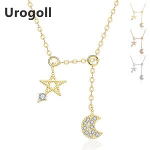 New 925 Sterling Silver Jewelry Fashion Necklaces for Women Star & Moon with Sparkly Zirconia Pendant Necklaces Gifts Wholesale