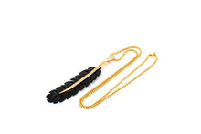 Load image into Gallery viewer, New Fashion Amazing Long Feather Bone Pendant Unique Design Hematite Bead Necklace With CZ Micro Pave Pendant Jewelry