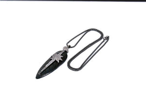 New Fashion Amazing Long Feather Bone Pendant Unique Design Hematite Bead Necklace With CZ Micro Pave Pendant Jewelry