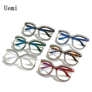 Retro Diamond Round Anti Blue Light Women Glasses Vintage Oversized Frame  Clear Computer Eyeglasses Ladi