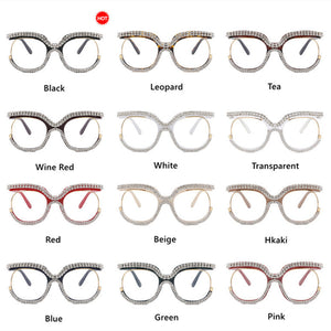 Retro Diamond Round Anti Blue Light Women Glasses Vintage Oversized Frame  Clear Computer Eyeglasses Ladi