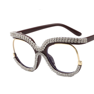 Retro Diamond Round Anti Blue Light Women Glasses Vintage Oversized Frame  Clear Computer Eyeglasses Ladi