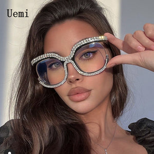 Retro Diamond Round Anti Blue Light Women Glasses Vintage Oversized Frame  Clear Computer Eyeglasses Ladi