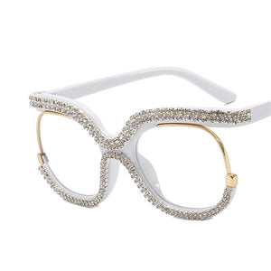 Retro Diamond Round Anti Blue Light Women Glasses Vintage Oversized Frame  Clear Computer Eyeglasses Ladi