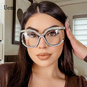 Retro Diamond Round Anti Blue Light Women Glasses Vintage Oversized Frame  Clear Computer Eyeglasses Ladi