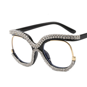 Retro Diamond Round Anti Blue Light Women Glasses Vintage Oversized Frame  Clear Computer Eyeglasses Ladi