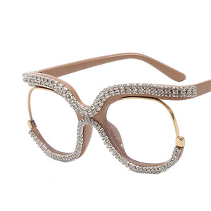 Retro Diamond Round Anti Blue Light Women Glasses Vintage Oversized Frame  Clear Computer Eyeglasses Ladi