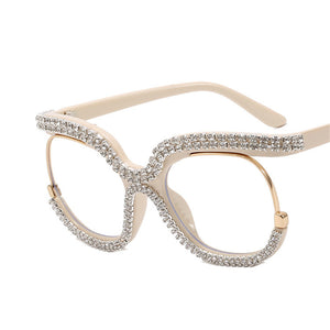 Retro Diamond Round Anti Blue Light Women Glasses Vintage Oversized Frame  Clear Computer Eyeglasses Ladi