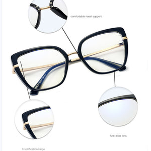 Retro Cat Eye Women Anti Blue Light Glasses Frame Designer Thin Face Flat Mirror Clear Reading  Ins Trend