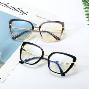 Retro Cat Eye Women Anti Blue Light Glasses Frame Designer Thin Face Flat Mirror Clear Reading  Ins Trend