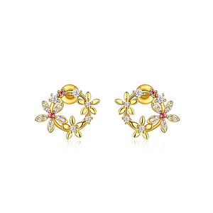 New Tiny Cute Shiny Natural Tourmaline Flower Stud Earrings for Women Sweet Fashion Wreath Ear Jewelry Gift Brincos