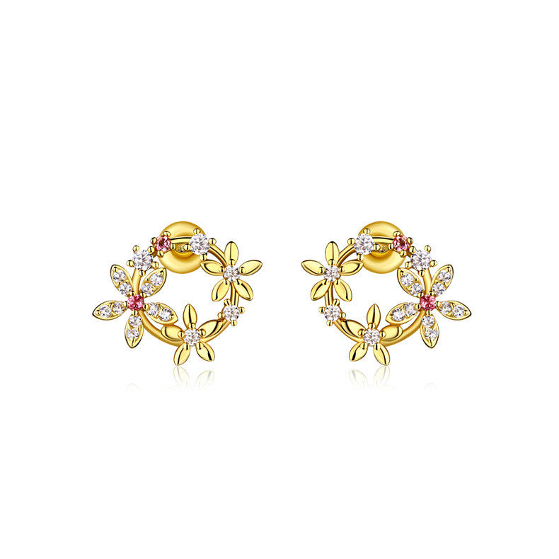 New Tiny Cute Shiny Natural Tourmaline Flower Stud Earrings for Women Sweet Fashion Wreath Ear Jewelry Gift Brincos